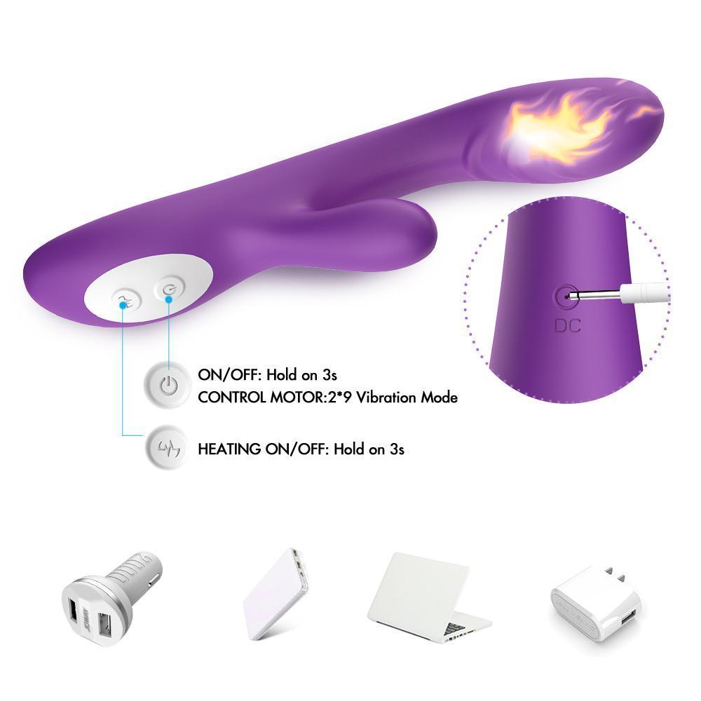 PRIME TOYS Spark Isıtmalı Klitoris ve G Spot Uyarıcı 2 in 1 Rabbit Vibratör - Mor