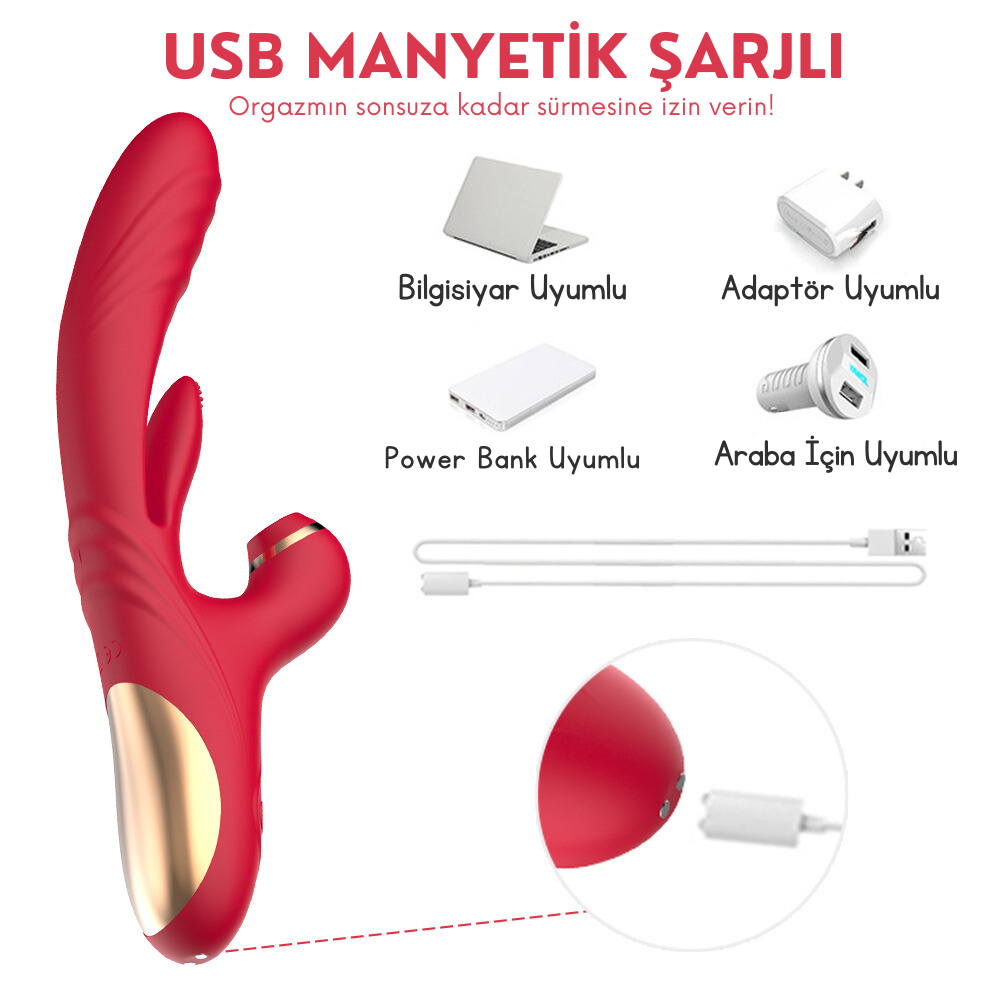 PRIME TOYS Chicy Titreşimli İleri Geri ve Aşağı Yukarı Dil Hareketli Klitoris Emişli 4 in 1 Vibratör