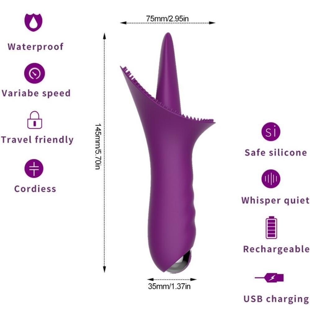 TONGUE Şarjlı Su Geçirmez Güçlü Titreşimli G-Spot ve Klitoris Uyarıcı Dil Vibratör - Mor