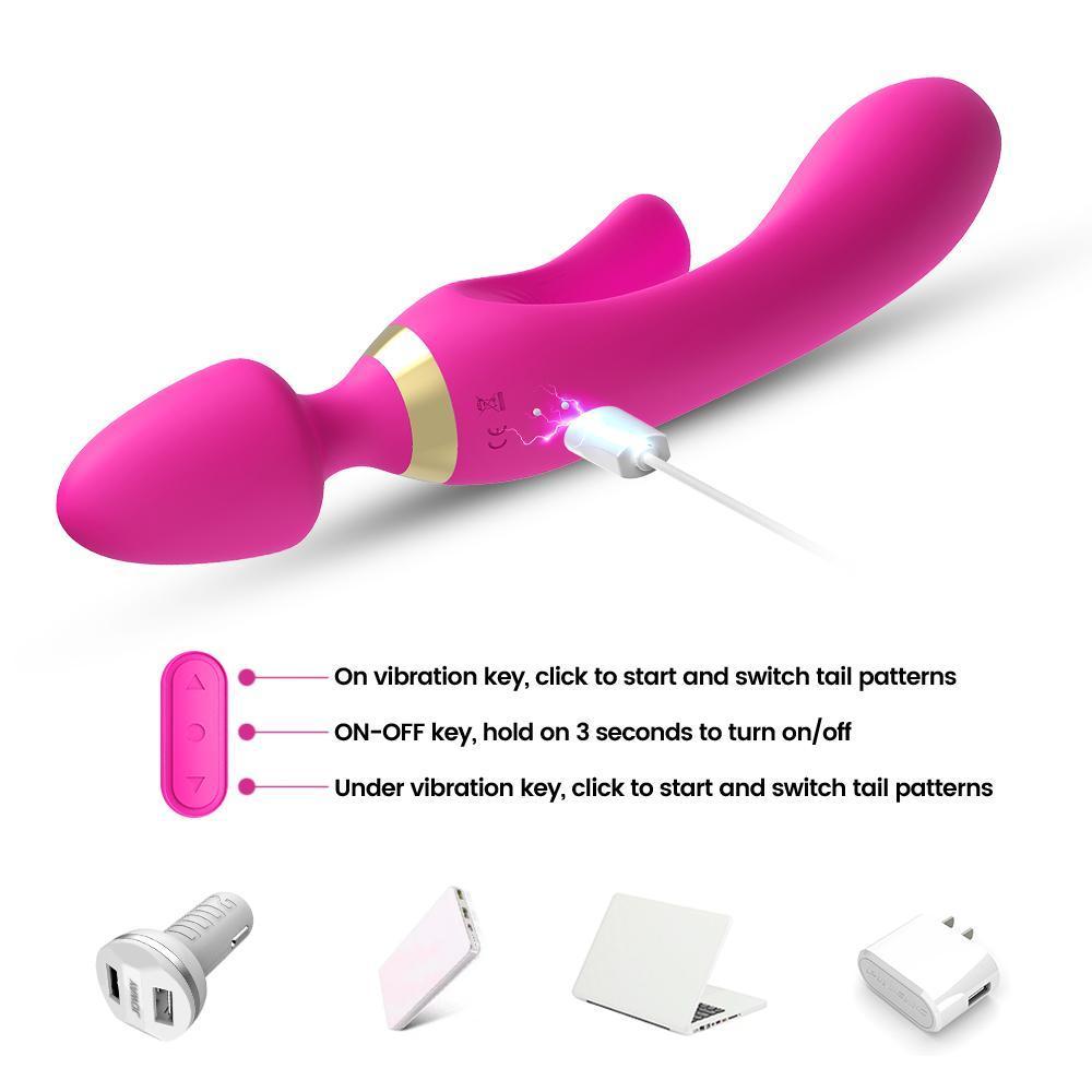 WOWYES Manyetik Şarjlı Su Geçirmez Wand Massager 3 in 1 Dildo Vibratör - Pembe