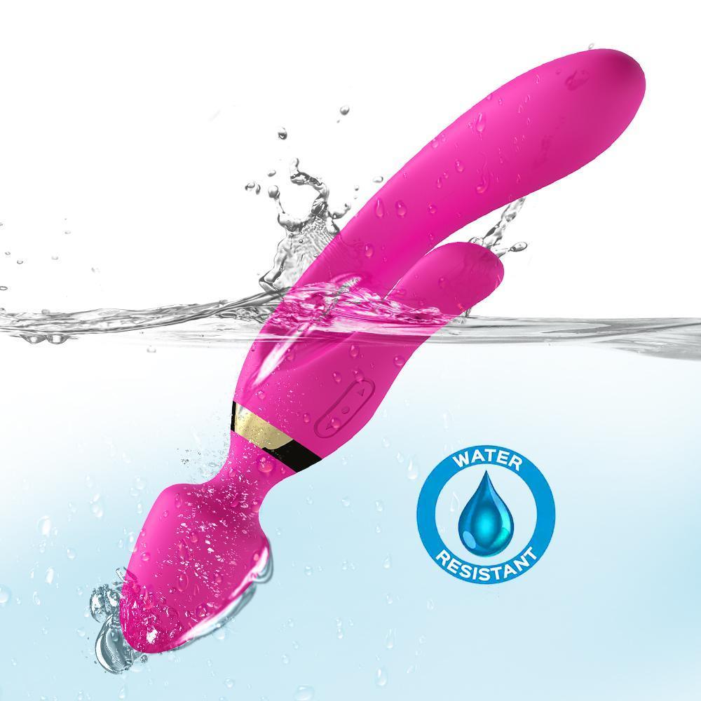 WOWYES Manyetik Şarjlı Su Geçirmez Wand Massager 3 in 1 Dildo Vibratör - Pembe