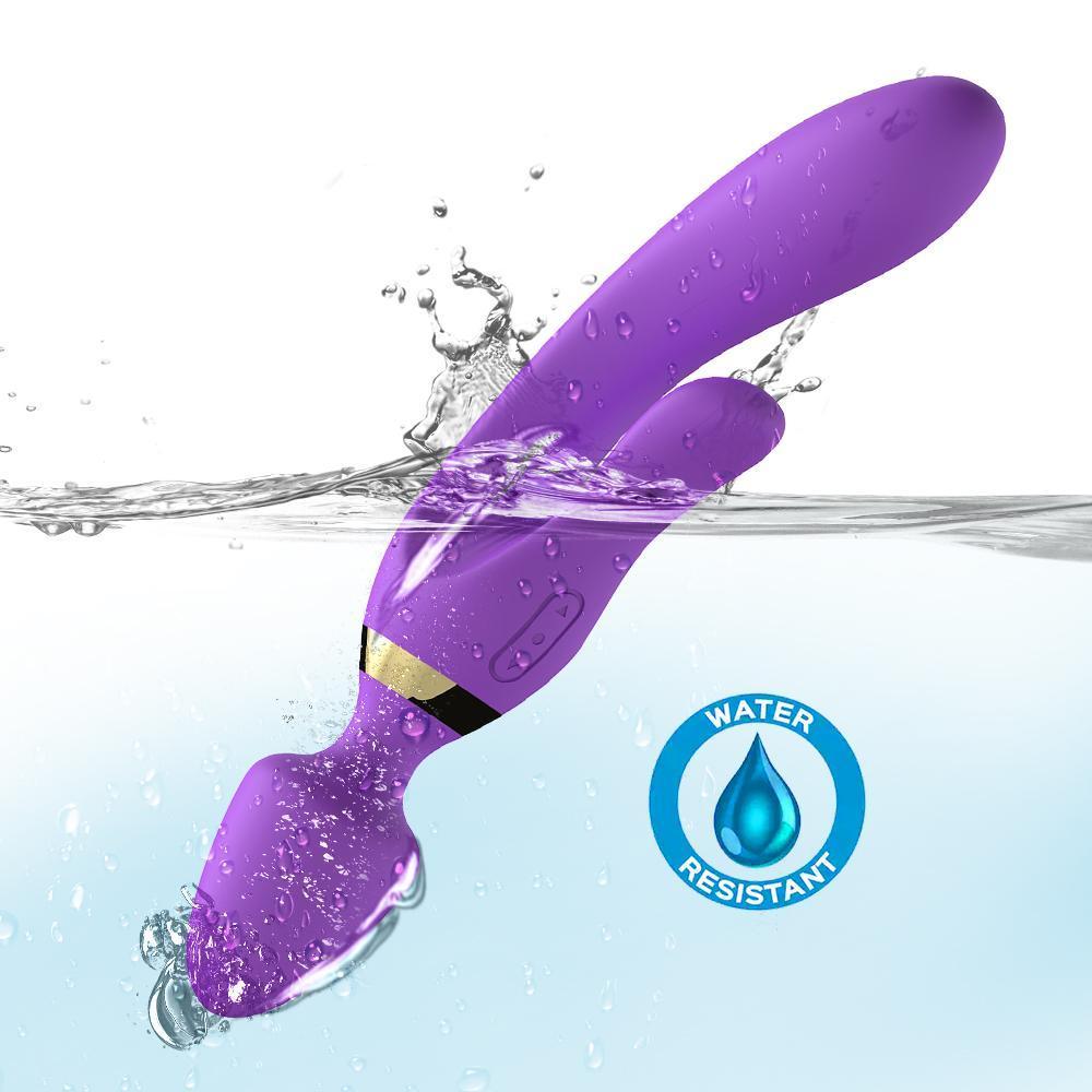 WOWYES Manyetik Şarjlı Su Geçirmez Wand Massager 3 in 1 Dildo Vibratör - Mor