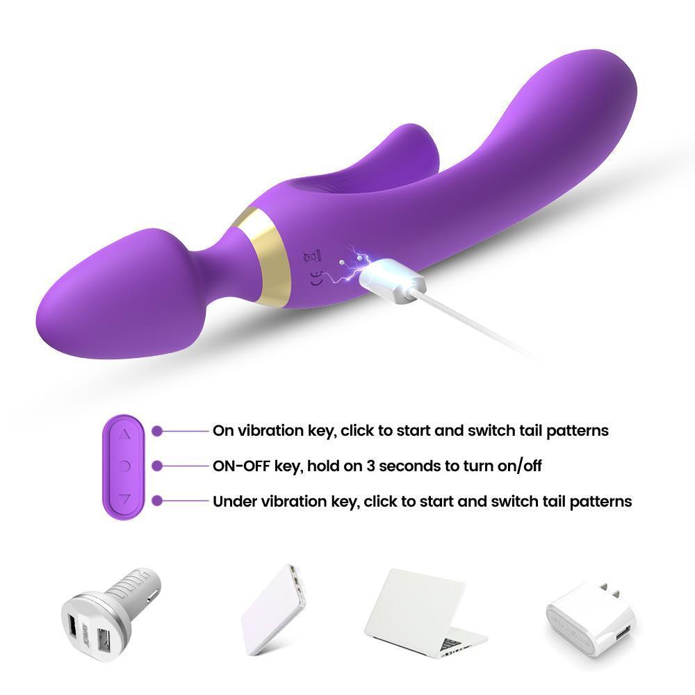 WOWYES Manyetik Şarjlı Su Geçirmez Wand Massager 3 in 1 Dildo Vibratör - Mor