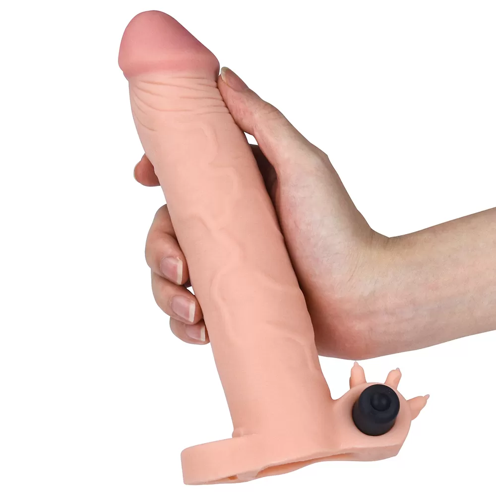 7.5 CM Dolgulu Gerçekçi Ten Doku Titreşimli Penis Kılıfı - Pleasure X-Tender