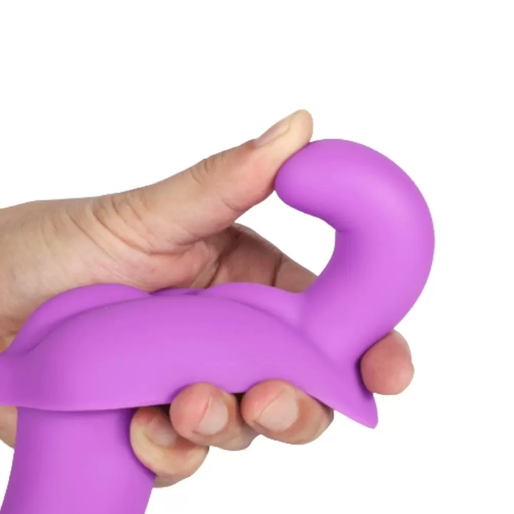 CHARM Uyarıcı Tamponlu Ultra Yumuşak Çift Taraflı Kemerli Silikon Dildo Penis - Mor