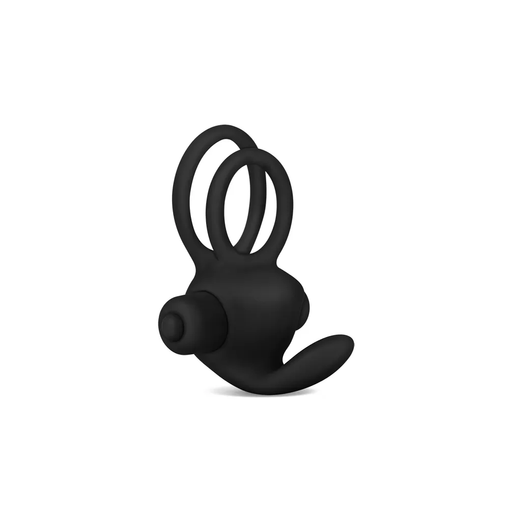 Klitoris Uyarıcı Titreşimli Silikon Penis Halkası Siyah - Power Clit Duo Silicone Cockring