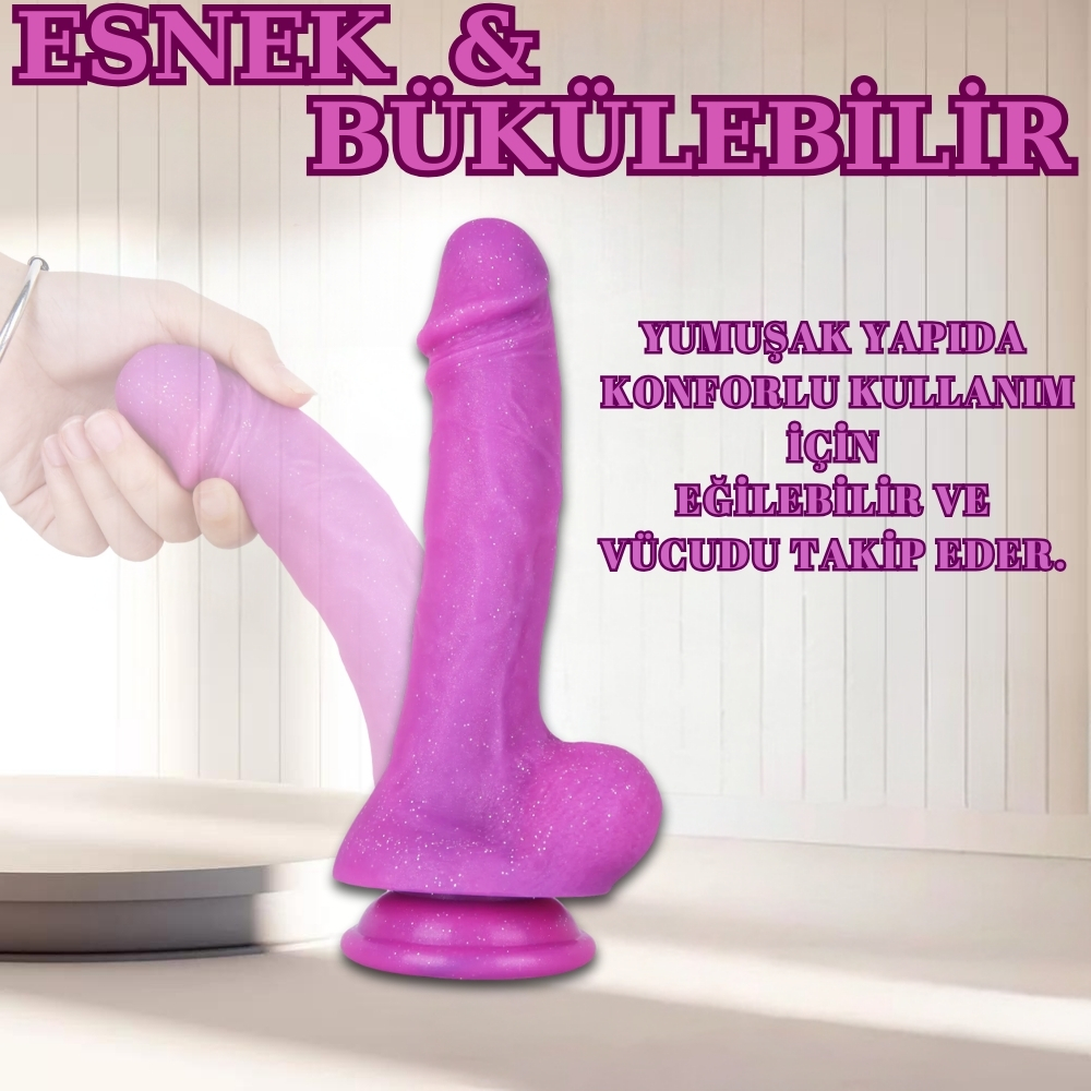 MYST COLOR Dildo Parlak Simli Ultra Yumuşak Pembe Realistik Yapay Penis