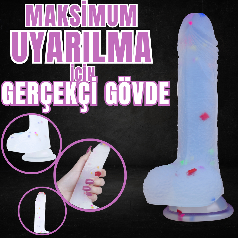 MYST COLOR Dildo Renkli Benekli Ultra Yumuşak Şeffaf Realistik Yapay Penis