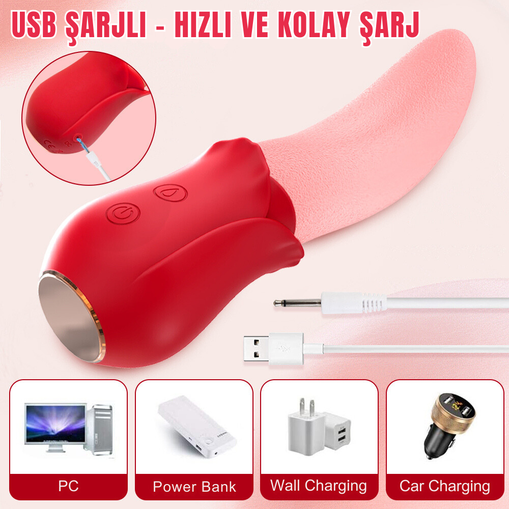 PRIME TOYS Vicky Şarjlı Klitoris Uyarıcı Titreşimli ve Hareketli Sessiz Mini Gerçekçi Dil Vibratör