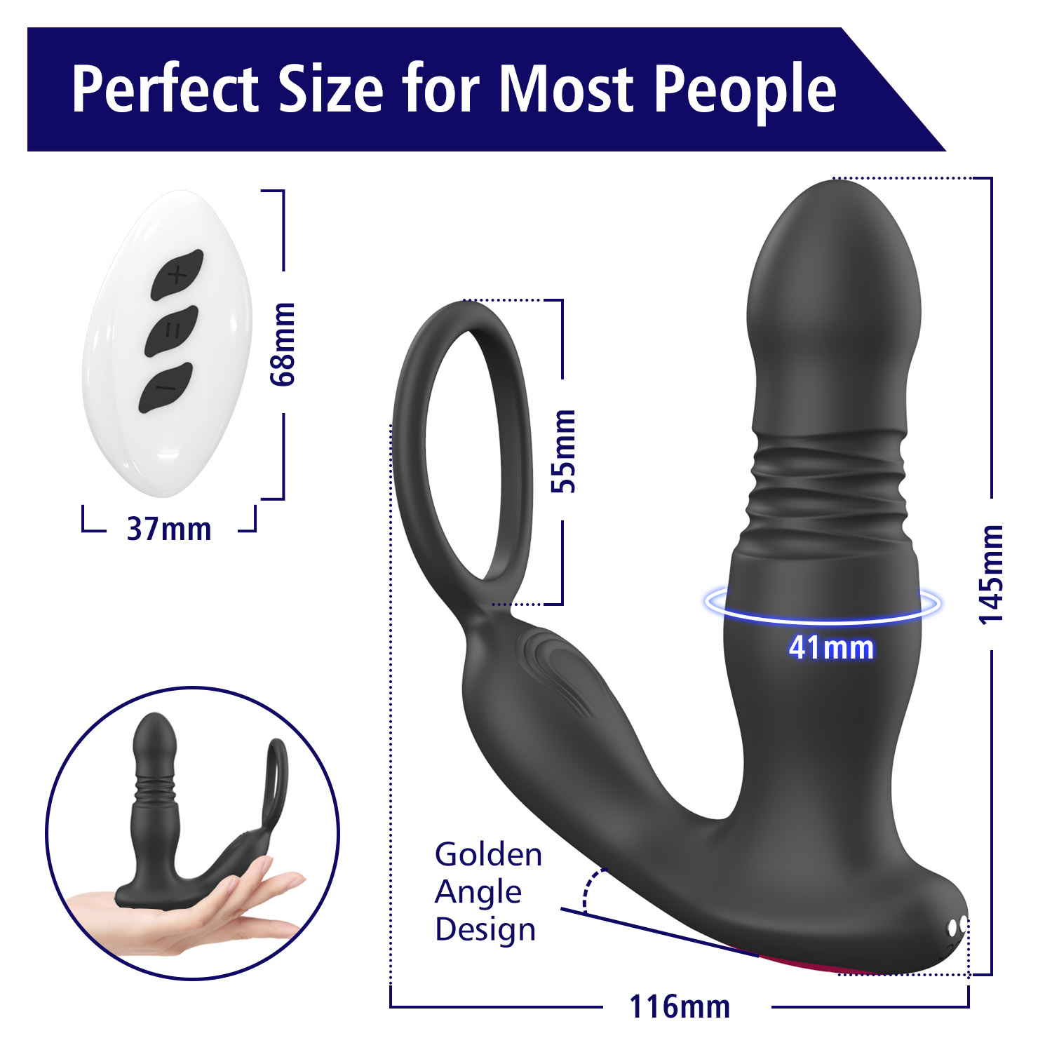 PRIME TOYS Rocky Şarjlı Uzaktan Kontrol Penis Halkalı İleri Geri Hareketli Prostat Uyarıcı Vibratör