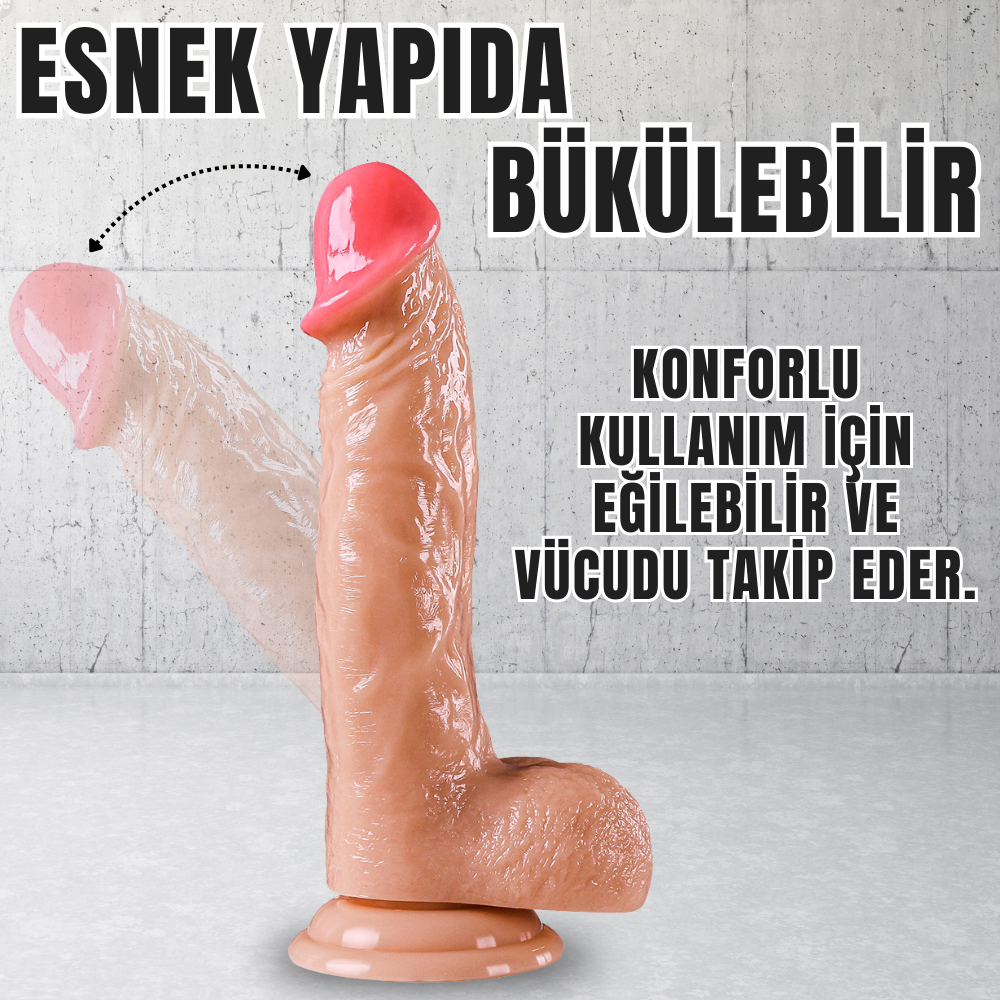 UNIQUE Realistik Dokuda Kalın Damarlı Dildo Vantuzlu Gerçekçi Yapay Penis 21 CM