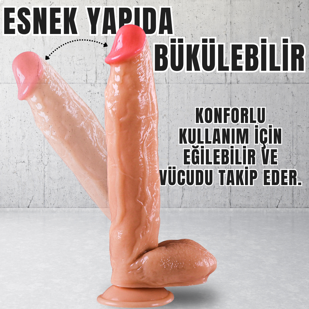 UNIQUE XL Realistik Dokuda Damarlı Kalın Dildo Vantuzlu Büyük Boy Gerçekçi Yapay Penis 30 CM