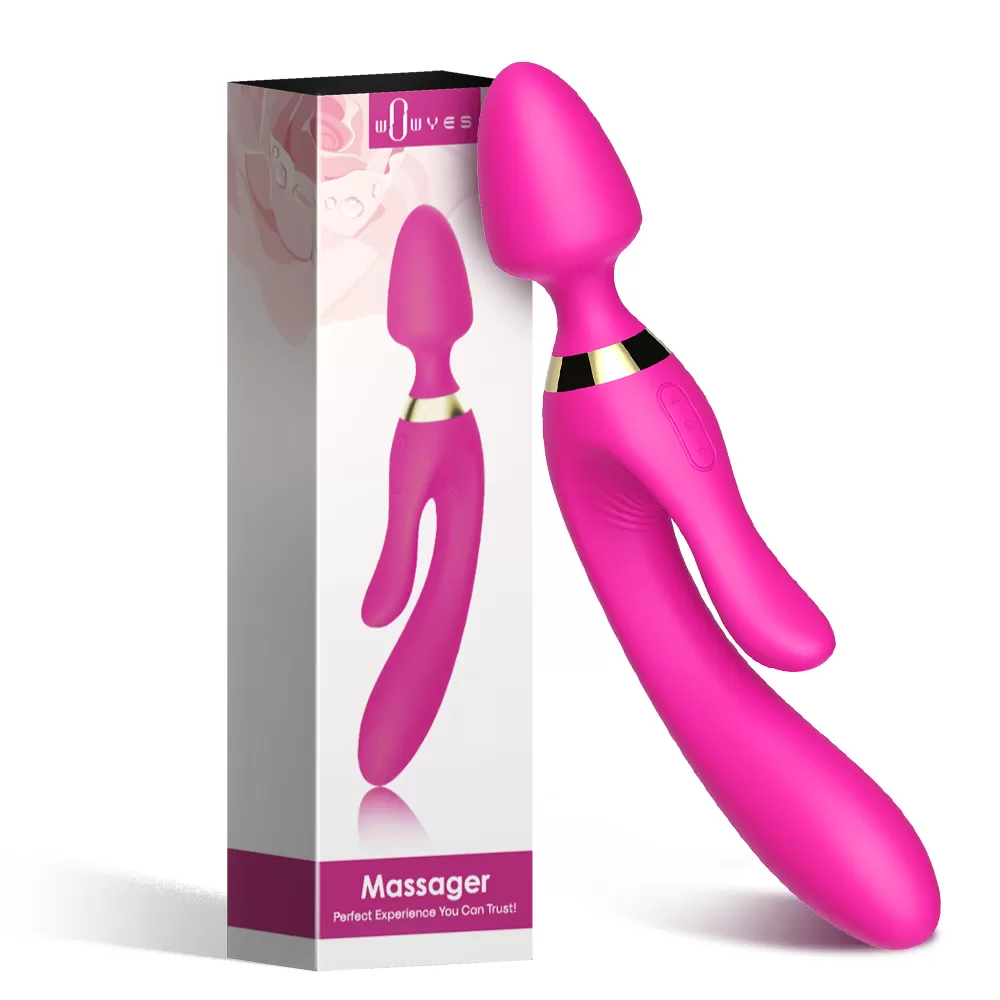 WOWYES Manyetik Şarjlı Su Geçirmez Wand Massager 3 in 1 Dildo Vibratör - Pembe