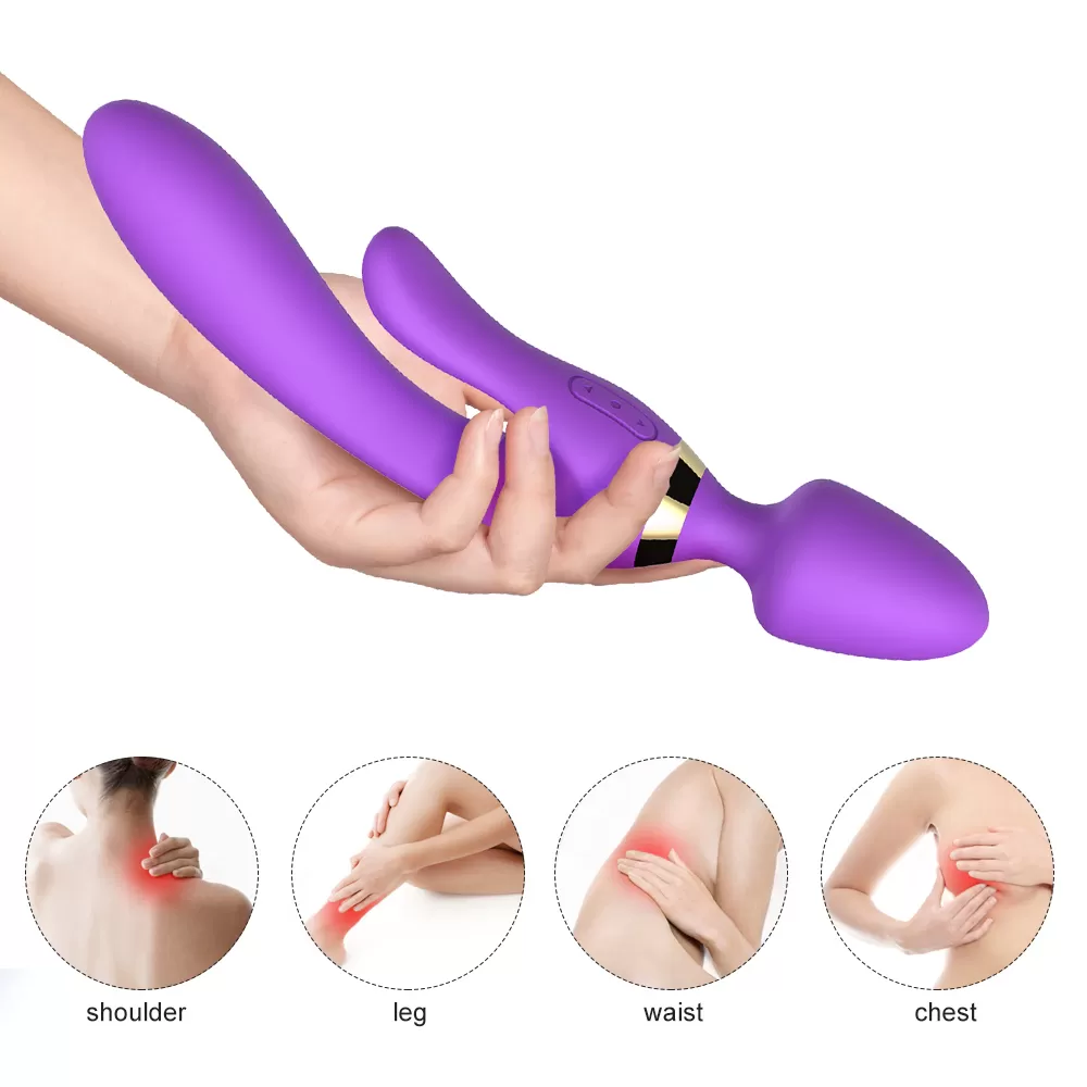 WOWYES Manyetik Şarjlı Su Geçirmez Wand Massager 3 in 1 Dildo Vibratör - Mor