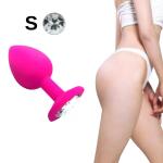 Çıkar-Tak Parlak Mavi Yuvarlak Mücevher Taşlı Kırmızı Pürüzsüz Silikon Anal Butt Plug - Küçük Boy